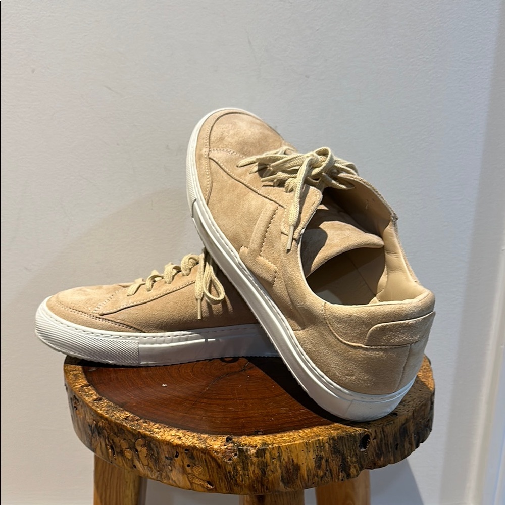 Lafayette 148 New York Tan Suede Canvas Men Sneakers Low-Top EUC size 42